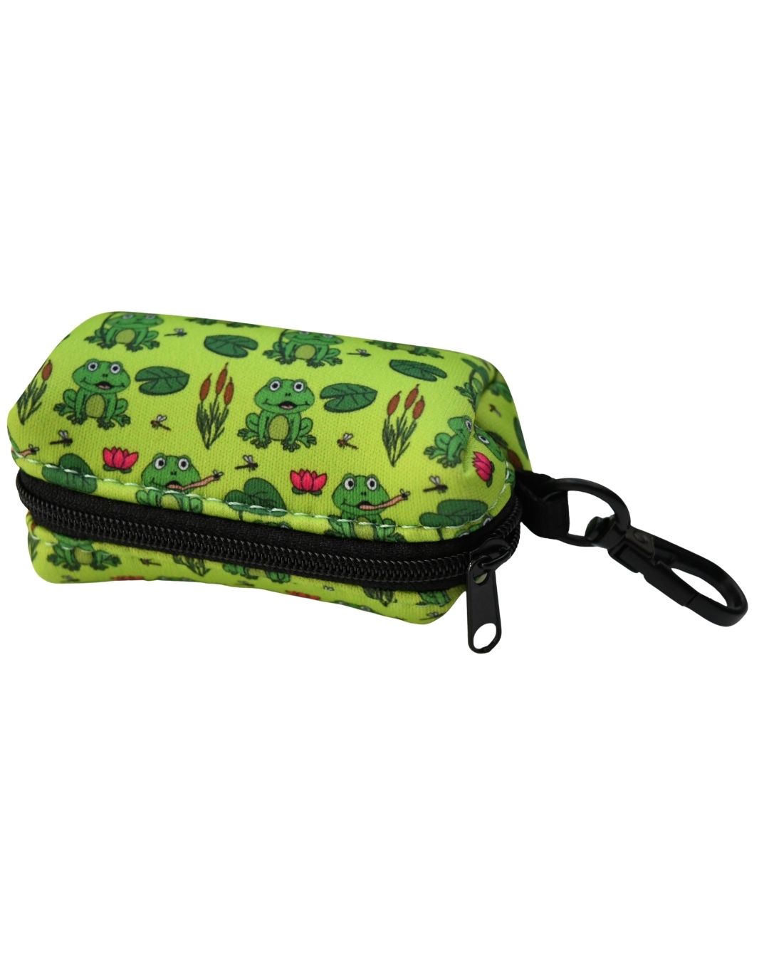 Portabolsas verde para perro con dibujos de ranas de la colección Amazonas con cremallera.