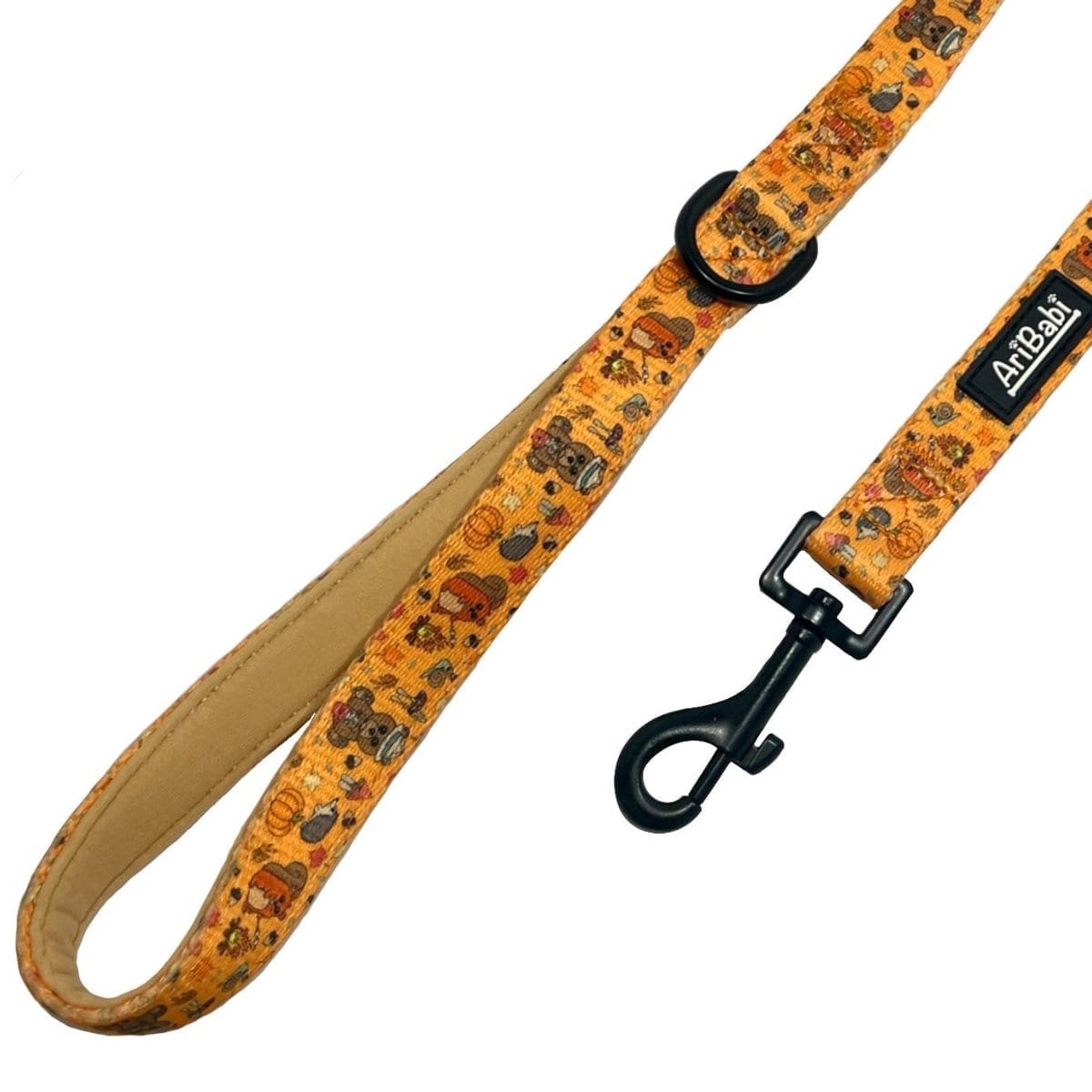 Correa naranja para perro con dibujos de animales de la colección Yosemite con asa acolchada.