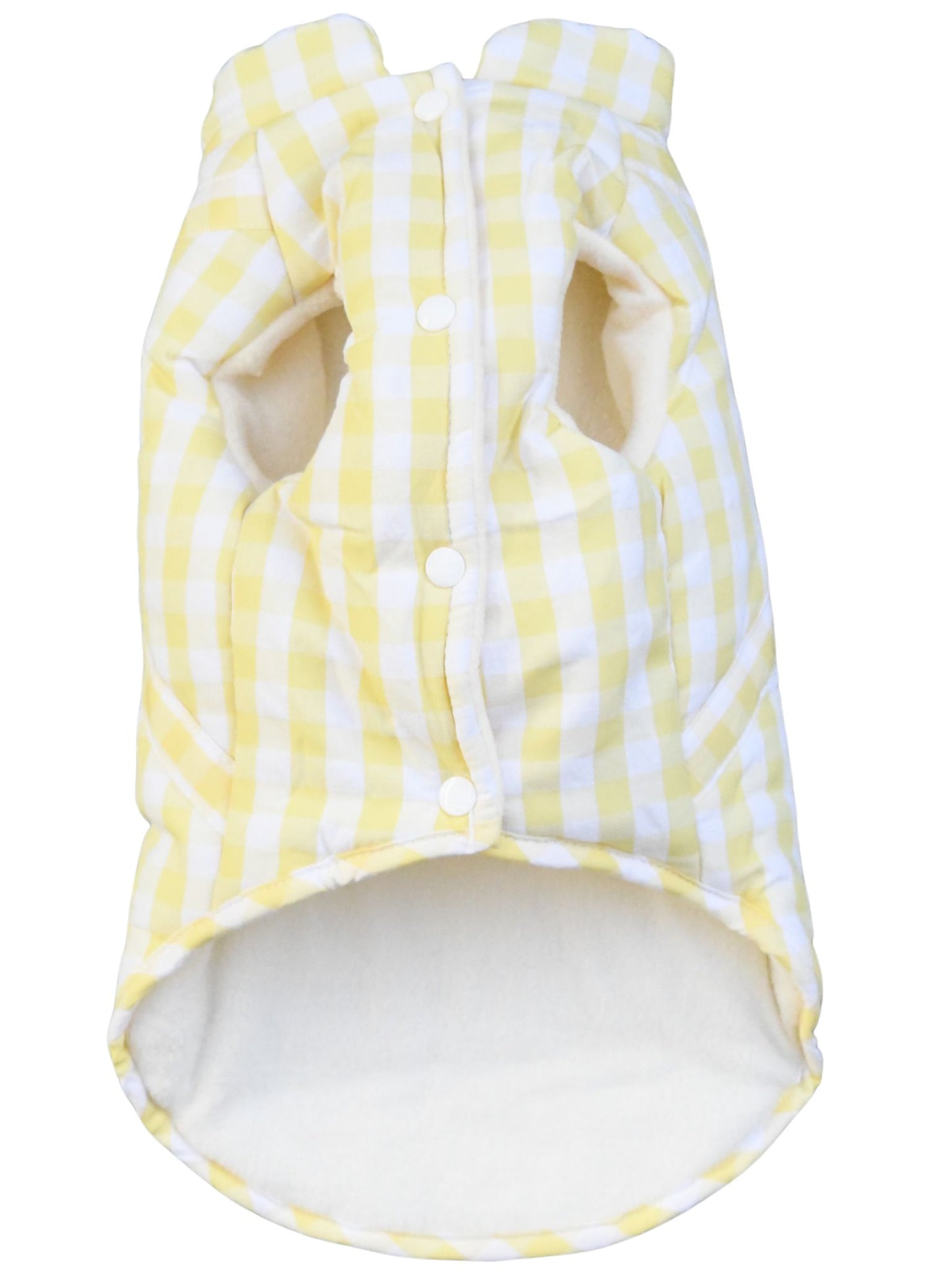 Abrigo vichy amarrillo para perro de la marca Aribabi con forro de borreguito.