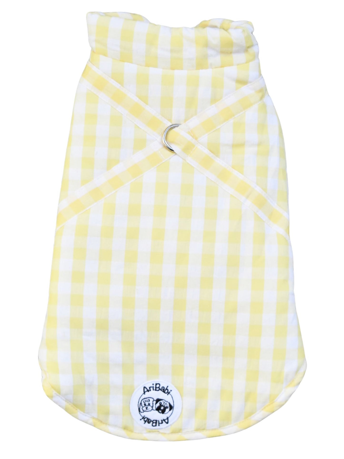 Abrigo vichy amarrillo para perro de la marca Aribabi con anilla.