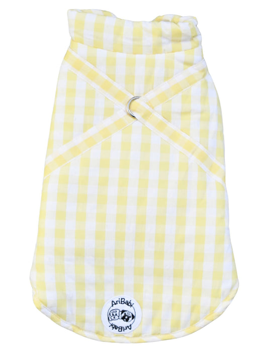 Abrigo vichy amarrillo para perro de la marca Aribabi con anilla.