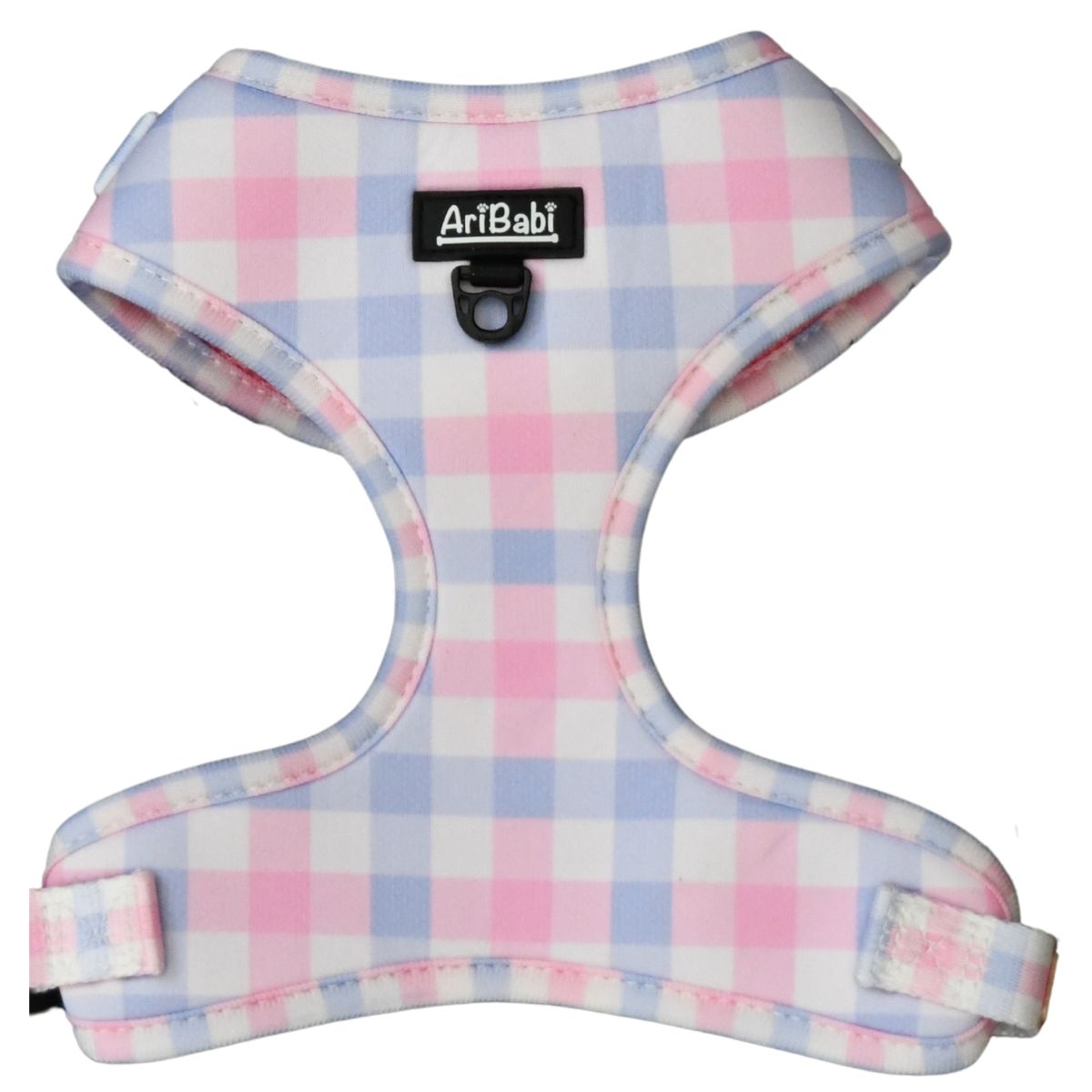Arnés ajustable rosa con dibujos de cuadros de la colección Vichy de la marca Aribabi.