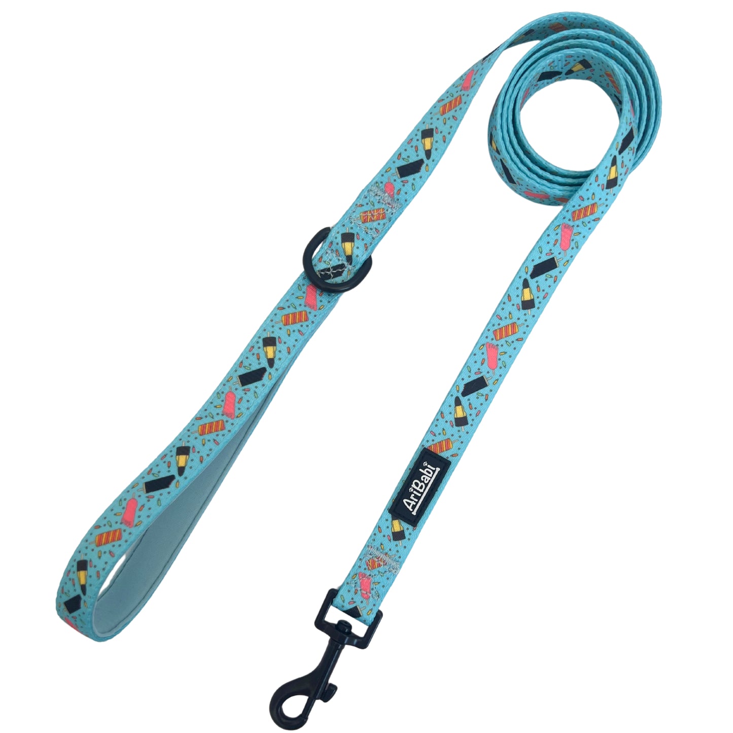 Correa azul para perro con dibujos de helados de la colección Frigopata de la marca Aribabi ideal para verano.
