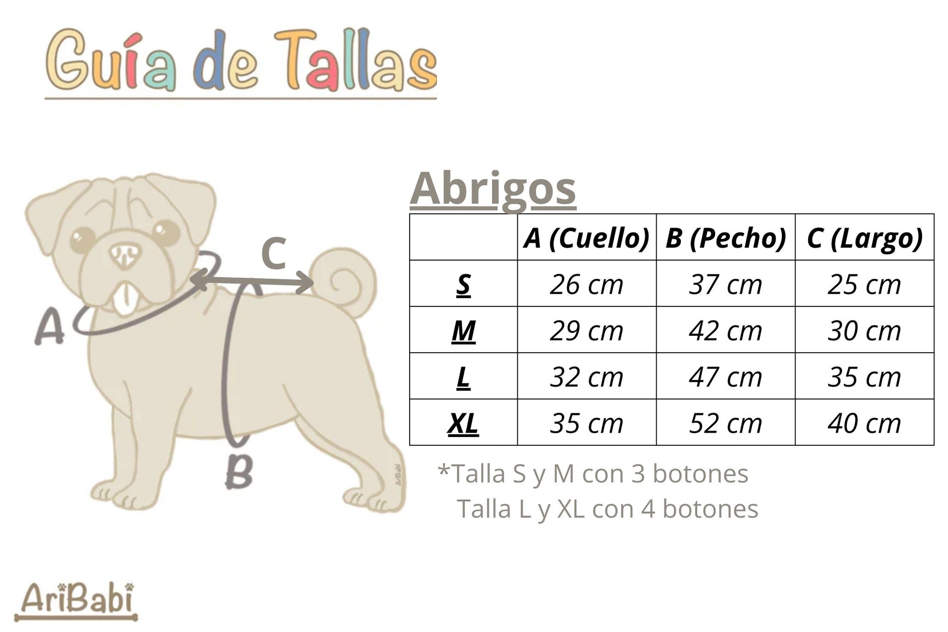 Guía de talla para elegir adecuadamente el abrigo de la marca Aribabi.