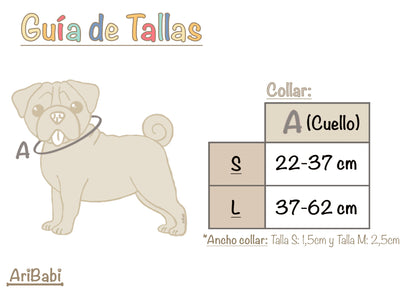 Guía de talla para elegir adecuadamente el collar ajustable de la marca Aribabi.