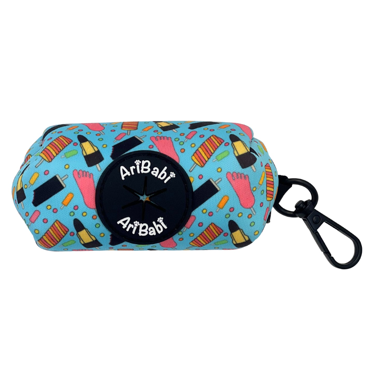 Portabolsas azul para perro con dibujos de helados de la colección Frigopata de la marca Aribabi.