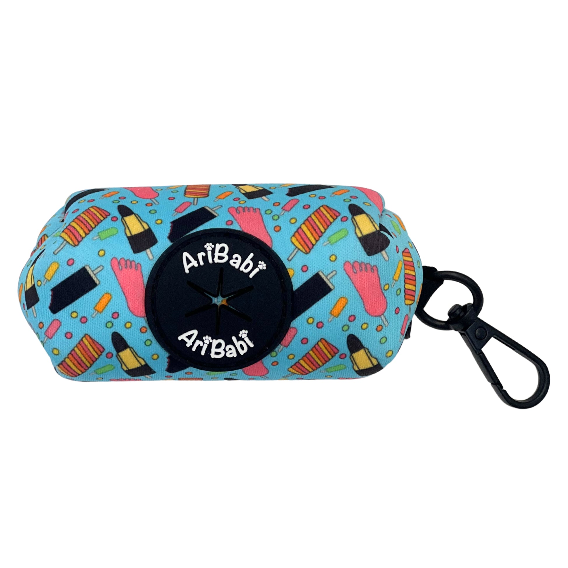 Portabolsas azul para perro con dibujos de helados de la colección Frigopata de la marca Aribabi.
