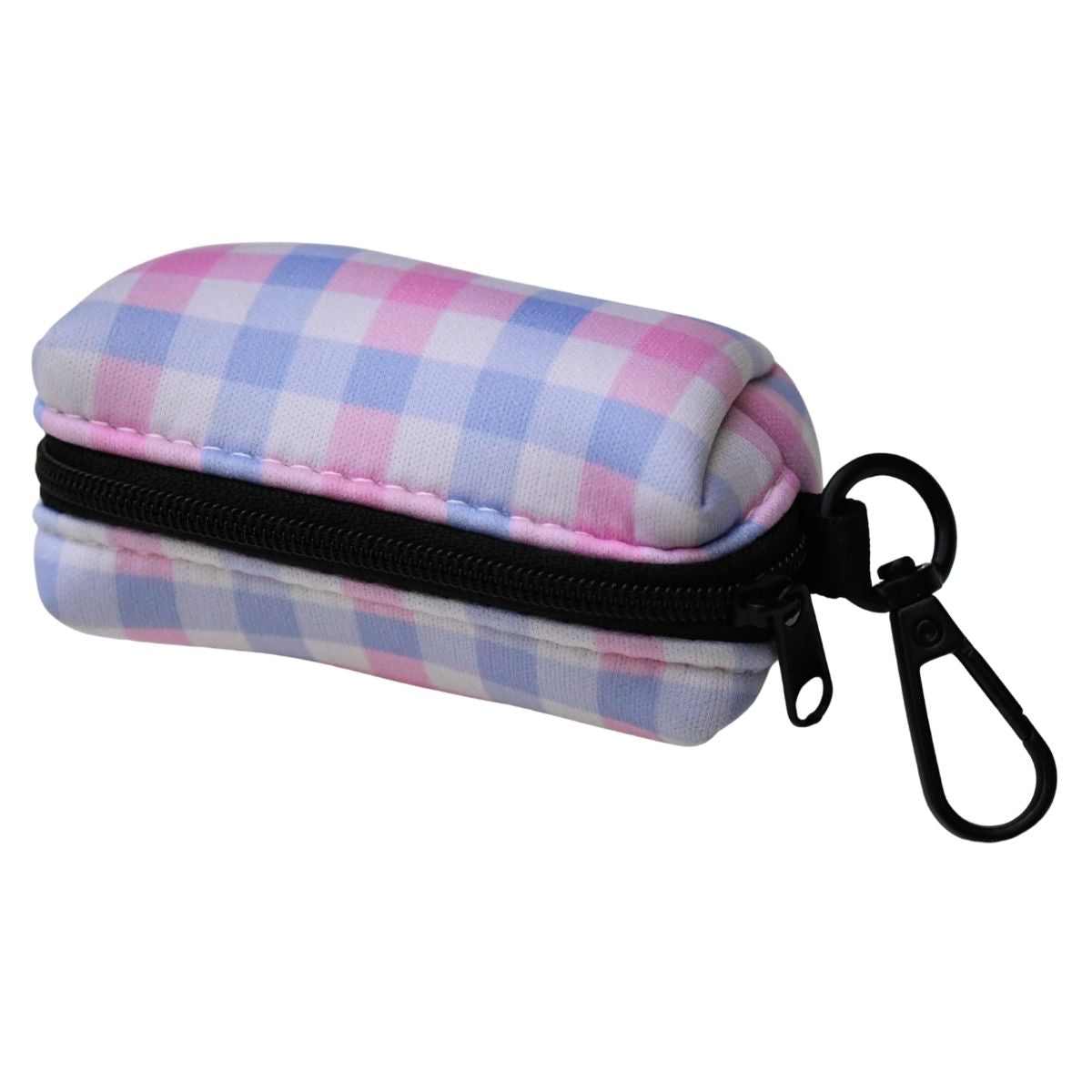 Portabolsas rosa con dibujos de cuadros de la colección Vichy con cremallera.