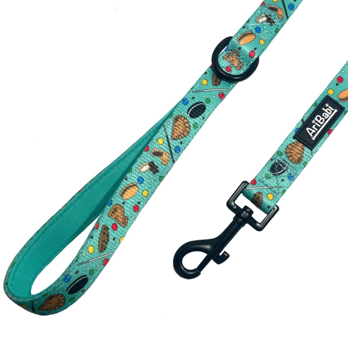 Correa verde para perro con dibujos de galletas de la colección Cookies con asa acolchada.